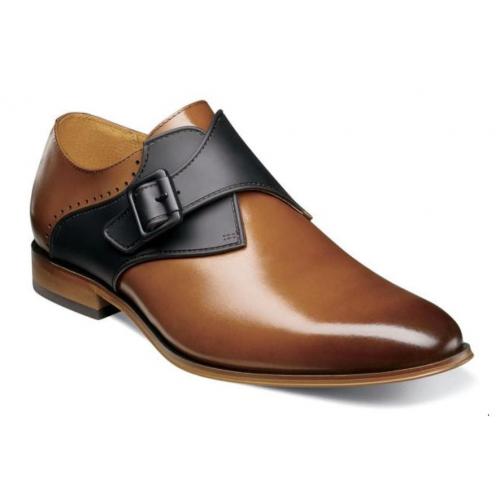 Stacy Adams "Sutcliff'' Cognac Genuine Leather Plain Toe Monk Strap Shoes 25307-403